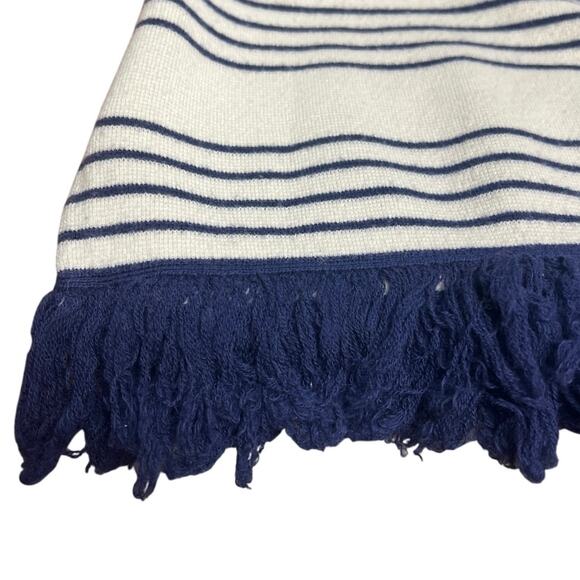 J. Crew Fringe Sleeveless Sweater Top Size Large Cream Blue Stripes Wool Blend - Picture 4 of 4